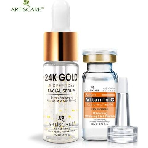 ARTISCARE Vitamin C Serum+Six Peptides Serum 24K Gold Anti-Aging Moisturizing Skin Care Whitening Brighten Beauty