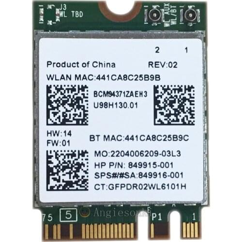 BCM94371ZA.EBroadcom BCM94371ZAEH3 NGFF/ M.2 2.4G/5G 802.11ac 867mbps Wireless AC WiFi + BT 4.1 SPS 849915-001 WLAN Card for HP