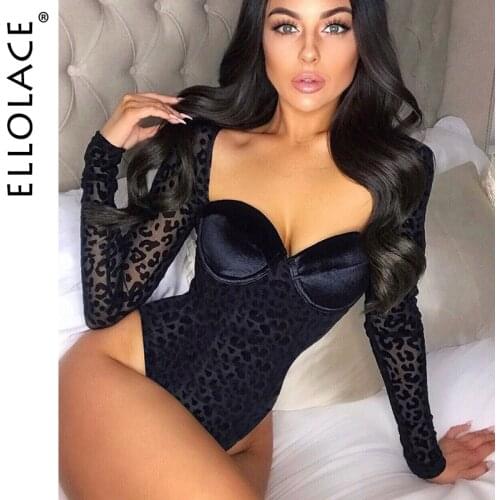 Ellolace Sexy Animal Bodysuit Women Leopard Long Sleeve Bodycon Body Fashion Overalls Ladies Rompers Slim Fit Body Wholesale