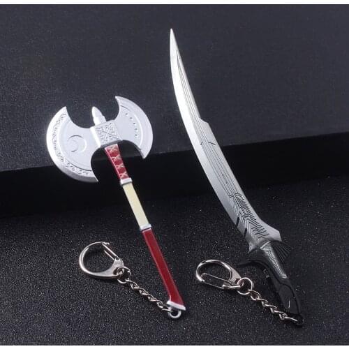 Movie Alita Battle Angel Damascus Knife Keychain Game Weapon Model Haru Okumura Axe Key Chain Weapon Model Car Keyring