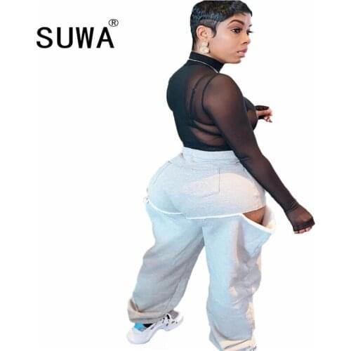 Fashion Patchwork Women Casual Pants High Waist Button Fly Autumn Hollow Out Fitness Pants Hot Selling Style Sports Party