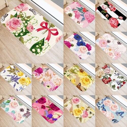 Colorful Flower Pattern Kitchen Entrance 40*60 Door Mat Coral Velvet Carpet Doormat Indoor Floor Mats Anti-Slip Rug 48062-2