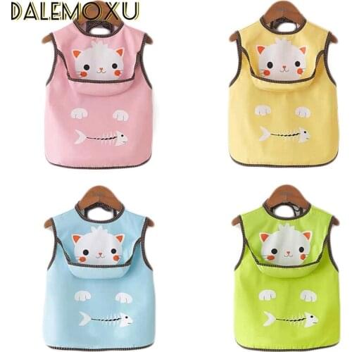 DALEMOXU Children Drawing Sleeveless Bandana Bib Cartoon Infant Eating Apron Waterproof Baby Self Feeding Accessories Burp Cloth