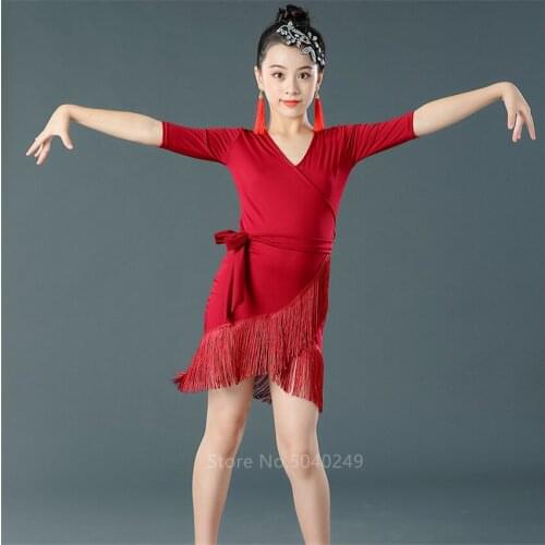 2020 Children Latin Dance DressTassel Dancing Baby Girl Fringed Tango Salsa Ballroom Kids Costume Competition Robe Dresses Women
