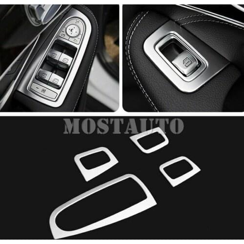 For Mercedes-Benz C Class W205 GLC X253 2015-2019 Aluminum alloy Inner Door Window Lift Regulator Cover Trim 4pcs Car Decor