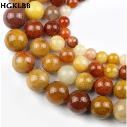 HGKLBB Round Yellow Jades Natural Stone Beads For Jewelry Making Bracelet Necklace DIY Material 4/ 6/8/10 /12 mm Strand 15