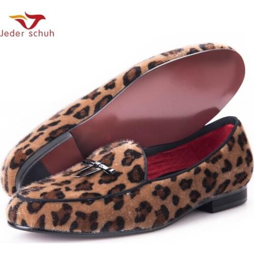 Jeder Schuh New Arrival Handmade Men Leopard Velvet Shoes With Small Tie And Round Tongue Fashion Prom And Banquet MenS Loafers