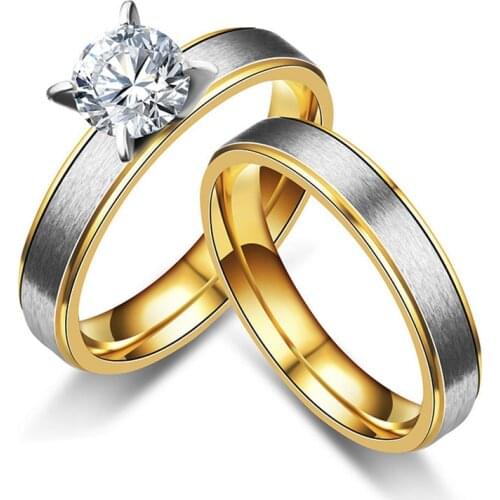 Fashion Simple Womens Beveled Matt Zircon Couple Ring Stainless Steel Ring 100% Titanium Carbide Mens Classic Jewelry Band