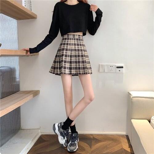 2021 Preppy Japanese Korea Short Skirts New High Waist Mini Womens Skirts Kawaii Punk Plaid Pleated Tennis Casual Skirt Uniform