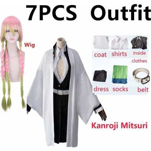 Kanroji Mitsuri Costume Anime Demon Slayer Mitsuri Kanroji Cosplay Wigs Kisatsutai Uniform Kimono Halloween Costume