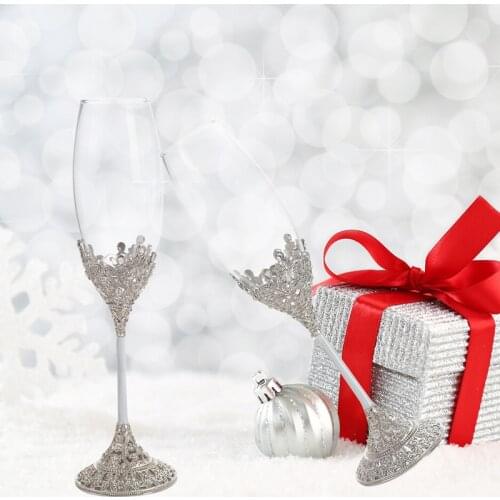 LASODY Crystal Set Champagne Flutes Silver Wedding Glasses Mr & Mrs Toasting Cups Gift Sets for Couples Engagement