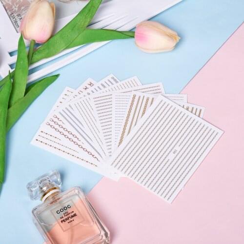 Japanese Style 3D Laser Nail Stickers DIY Geometric Curve Stripe Lines Nail Art Decoration Stickers Decals