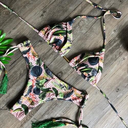 Micro Bikinis High Cut Bikini Set Bandage WomenS Swimsuits 2021 Colaless Patchwork Print Swimwear Push Up Bathing Suits