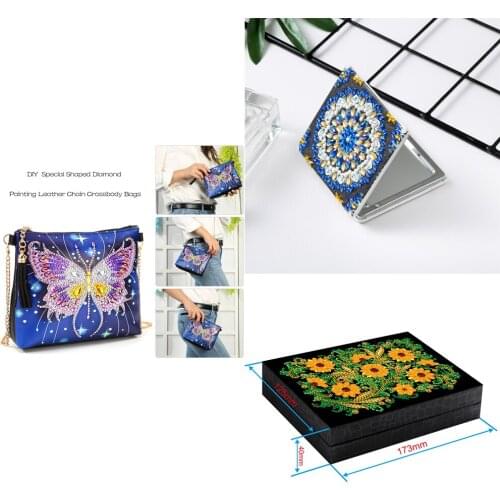 Mini Makeup Mirror Bag Jewelry Box Set DIY Diamond Painting Slim Makeup Mirror Handmade Christmas Gifts for Kids and Girls