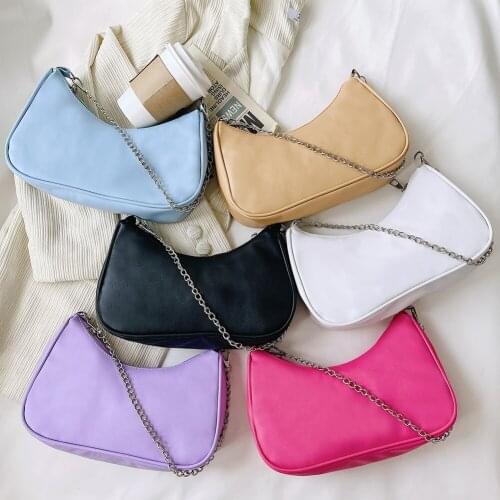 Fashion Women PU Leather Solid Color Underarm Shoulder Bag Casual Ladies Chain Small Handbags Purse Exquisite Shopping Bag