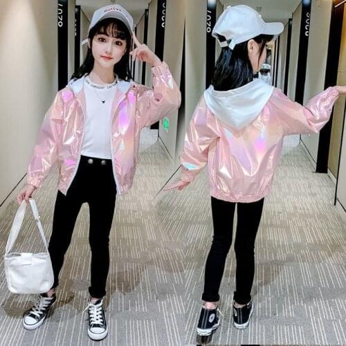 Fashion Summer Sunscreen Baby Girls Shinny Jackets No-wash Child Coat Spring Children Outerwear Kids Outfits For 3-14 Years Old