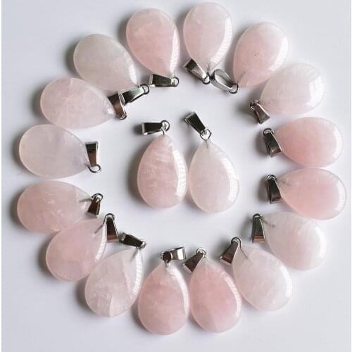 Fashion good quality natural pink crystal stone water drop shape pendants for jewelry making Free shipping Wholesale 24pcs/lot