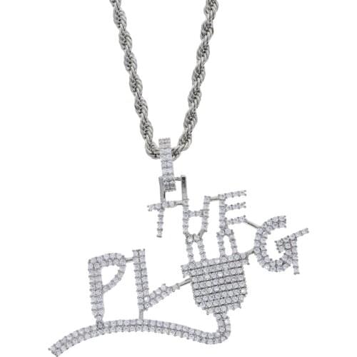 Iced Out Bling 5A Cubic Zirconia gold silver color letter pendant initial Necklaces for men boy Hip Hop rope chain punk Jewelry