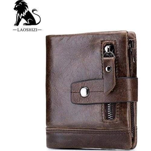 Three flod Genuine Leather Mens Wallet Cowhide Man zipper Coin Purse Brand Male Credit card Multifunctional Wallet hasp purse