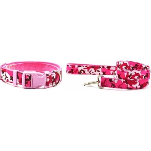 Nylon Camouflage Style Collar Leash Pink Color Dog Collar Lead Dog Collar Lead Small Medium-Size Dog S L Size