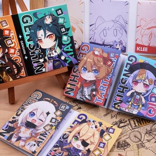 New Anime Genshin Impact Cute Sticky Note Memo Pads Note Paper Notebook Zhongli Klee Xiao Barbatos Notepad Stationery Cosplay
