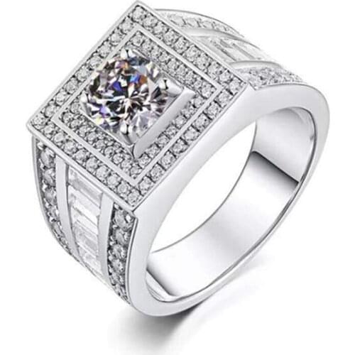 New Arrival Geometry White Zircon Crystal Ring for Men Business Engagement Party Wedding Rings Jewelry Hand Accessories