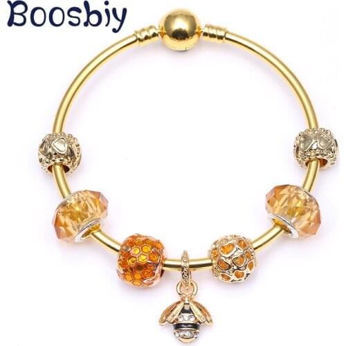 New Arrival Fashion Brand Gold Color Charm Bangle With Small Bees Pendants DIY European Style Bracelet For Women Jewelry Gift