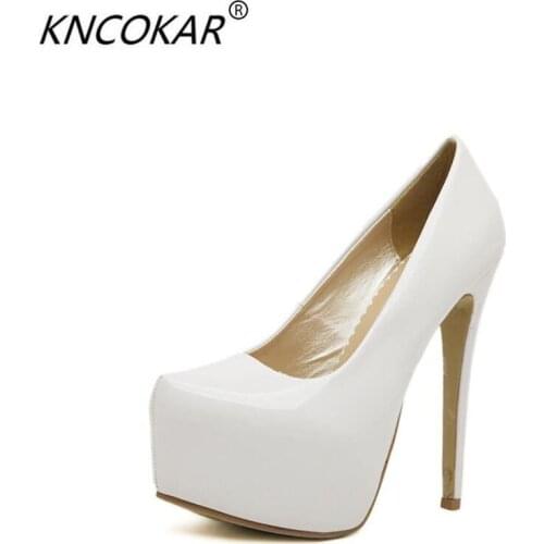 KNCOKAR 2018 New style ladies pure color fashion elegant light mouth waterproof platform stiletto heels with oversized size