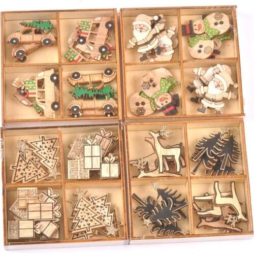 New Santa Claus Wooden Handicraft Christmas Tree Decorations Wood Sticker Crafts Kids Gifts DIY Xmas Ornaments Home Decor c2736