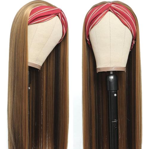 Hightlight Straight Headband Wigs Black Women Synthetic Hair Easy to Wear #4/27 Headband Wigs 20-30inch