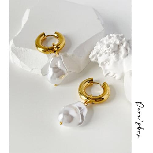 PerisBox Large Imitation Baroque Pearl Drop Earring White Pearl Circle Dangle Earring Bohemian Statement Charm Hanging Earrings