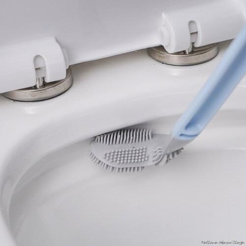 4 Colors Toilet Brush Water Leak Proof With Base Silicone WC Flat Head Flexible Soft Bristle Brush with Quick Drying Holder Set