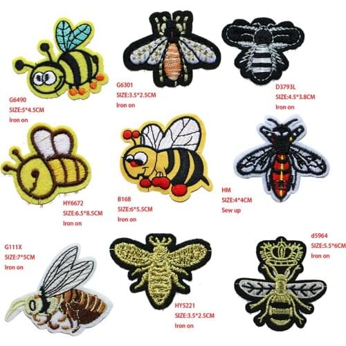 4 Pcs Cute and Clever Bee Cartoon icon Iron on Patches for Clothing DIY Stripes Clothes Patchwork Stickers Custom Badges
