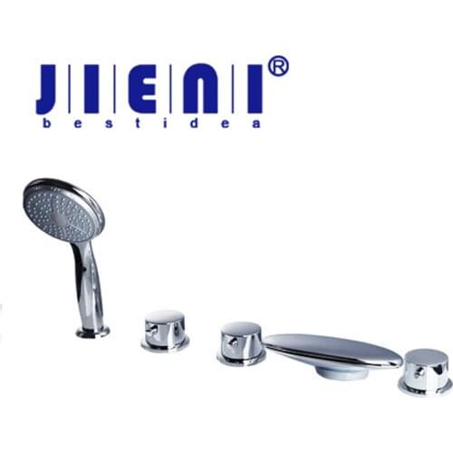 JIENI Waterfall Roman Bathroom Bath Tub Faucet Solid Brass Handheld Shower Chrome Basin Sinks Mixers Taps Faucets