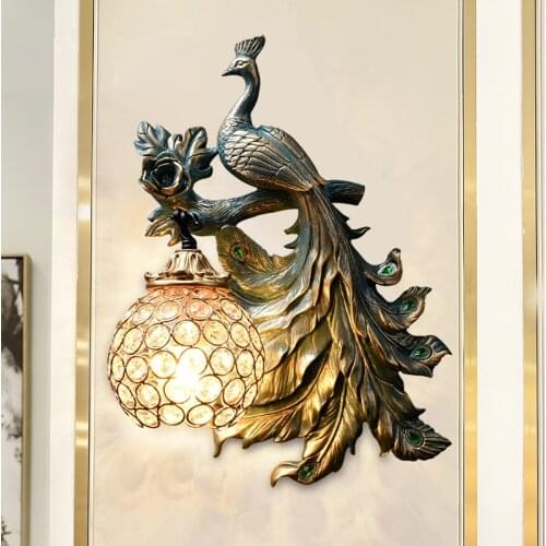 Modern Creative Resin LED Sconce for Living Room Vintage Indoor Peacock Wall Lamp Industrial Decor Corridor Wall Sconce Lamp