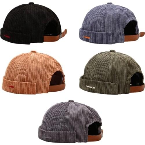 Vintage Docker Cap Brimless Corduroy Unisex Adjustable Hip Hop Beanie Hats Corduroy Made Solid Color