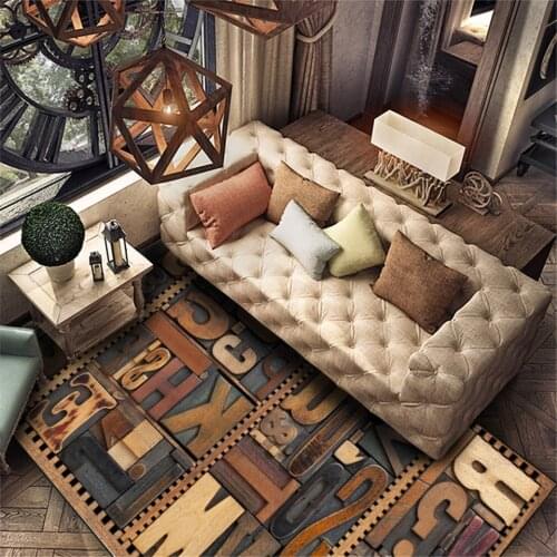 Vintage Carpet 3D Design Area Rug ABC Letter Crystal Fleece Carpet Living Room Brown Mat for Balcony Beside Rugs