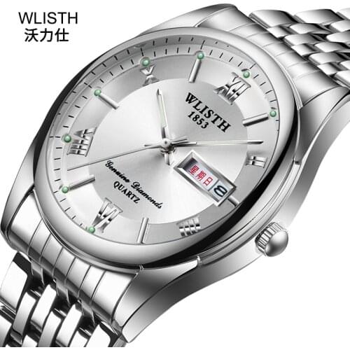 WLISTH Men Watches Brand Steel Quartz Watch Business Luminous Waterproof Dual Calendar Wristwatch for Men Relogio Masculino 2020