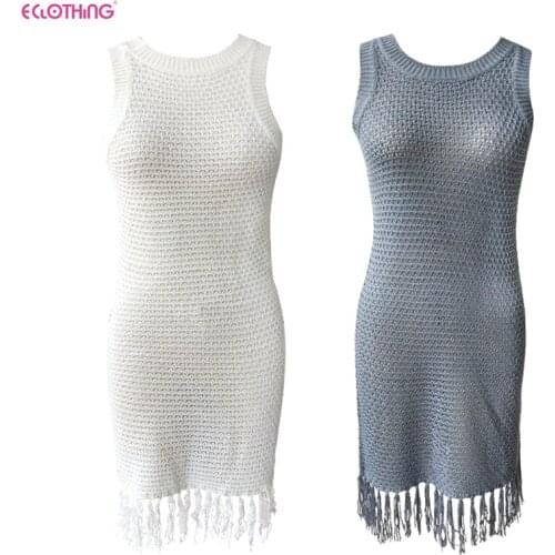 Women Dresses Ladies Casual Tassel Knee-Length Frock Beachwear Dresses Cover Up