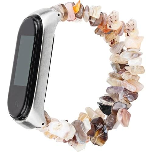 Women Bracelet for Xiaomi Mi Band 5 4 3 Watch Strap Handmade Stone Shape Beads Wristband for MIband5 Belt with Metal Frame