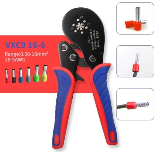 VXC9 16-6 Serrated Self-Adjusting Ratchet Crimping Tool, Used for Ferrule Crimping Tool with Wire Gauge of 0.08 -16mm2 28-5AWG