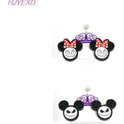 1pair) ER1109-18mm Nightmare Before Christmas Stud Earrings Mouse Head Jack And Sally Earrings Glitter Acrylic Earrings