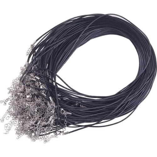 100pc Cotton Wax Cord Necklace Makings,with Zinc Alloy Lobster Claw Clasps and Brass Findings, Nickel Free, Platinum Metal Color