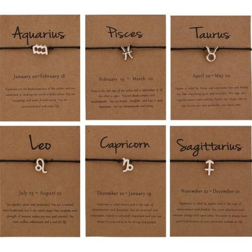12 Constellation Zodiac Sign Rope Bracelet Fashion Adjustable Couple Bracelets Wristband For Women Men Jewelry Gifts