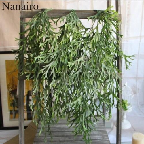 3pcs 105cm 9-pronged green pine needle plastic artificial hanging plant staghorn leaf vine for family wedding decoration