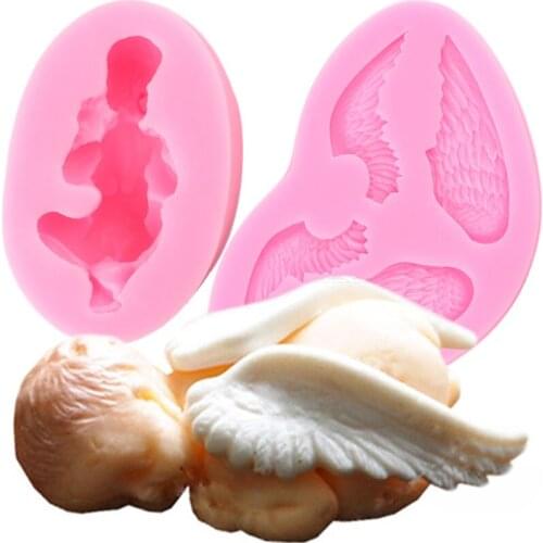 3D Baby Wings Silicone Molds Baby Birthday Fondant Cake Decorating Tools Soap Resin Clay Mold Candy Chocolate Gumpaste Moulds