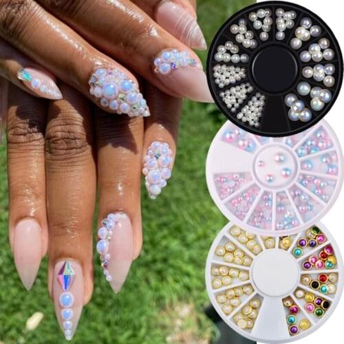 12 Grids 3D Nail Rhinestones Glitter Pearls AB Flatback Mixed Size Beads Charm DIY Nail Art Decorations Manicure Jewelry Gems