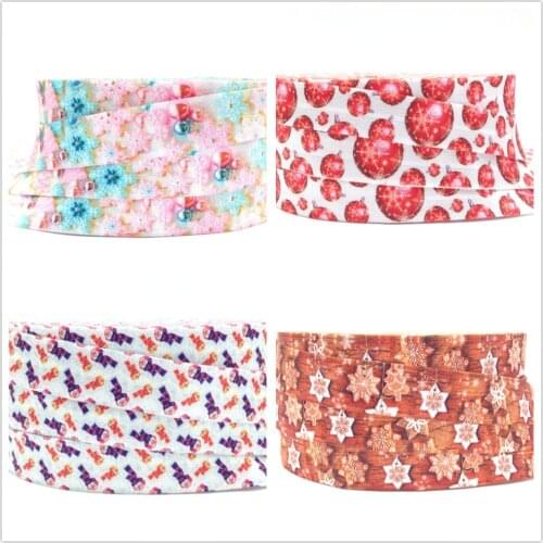 5Yards 16mm Christmas Decor ball printed Fold over elastic snowflake FOE Handmade Accessories DIY Hair tie Party Decor ribbon