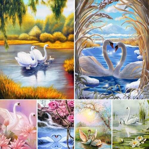 5D DIY Diamond Painting Swans Set Cross Stitch Full Drill Embroidery Animals Mosaic Art Picture Of Rhinestones Home Decoration