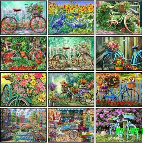 Diamond Painting Bicycle Flowers 5D DIY Full Square Diamond Embroidery Scenery Cross Stitch Rhinestone Art Home Decor Weiwei